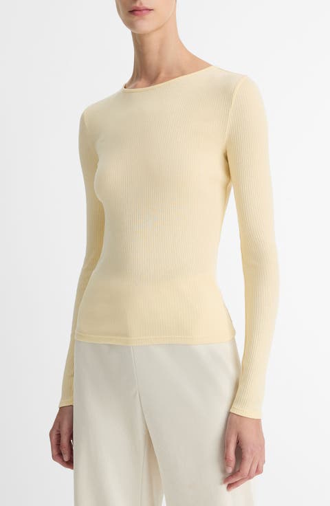 Rib Pima Cotton Long Sleeve Crewneck T-Shirt