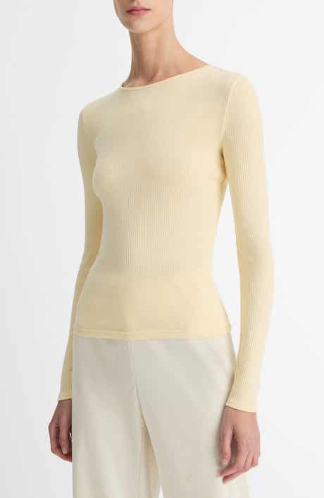 Vince Rib Pima Cotton Long Sleeve Crewneck T-Shirt