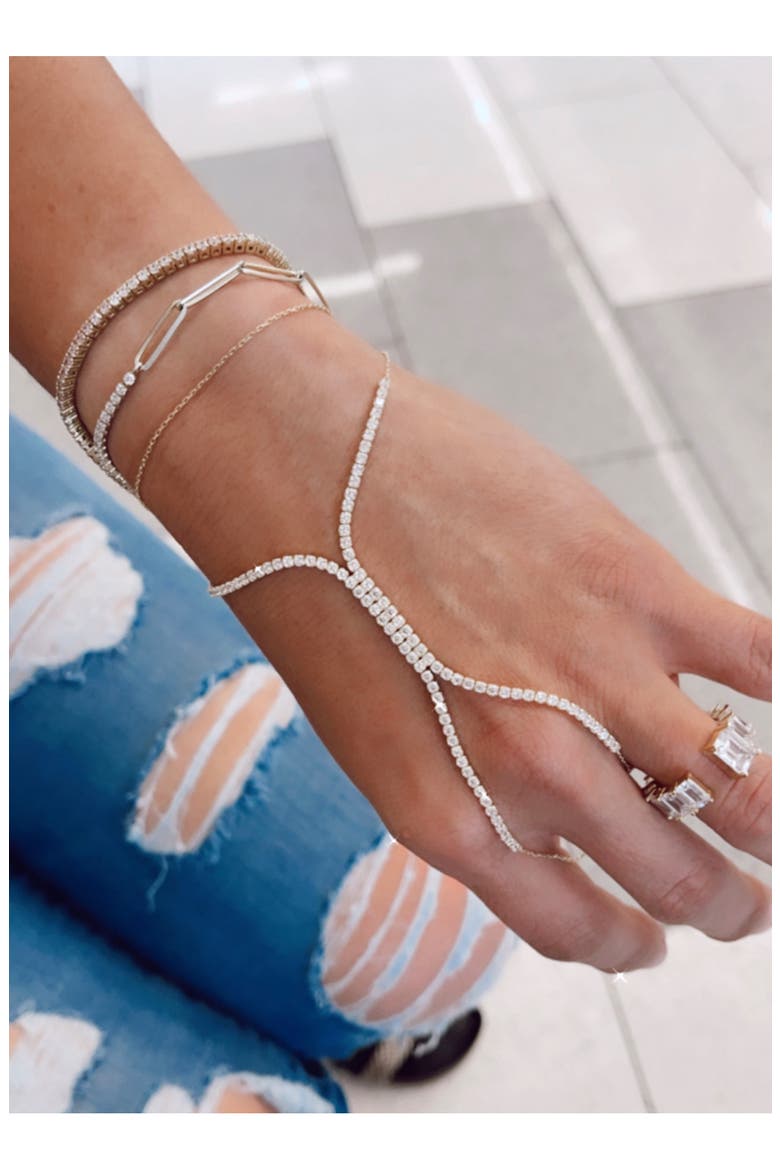 Cubic Zirconia Tennis Hand Chain, Alternate, color, GOLD/ WHITE STONES