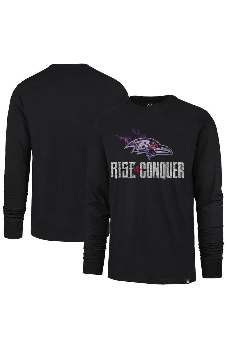 '47 Men's '47 Black Baltimore Ravens Rise and Conquer Franklin Long Sleeve T-Shirt, Alternate, color, Black