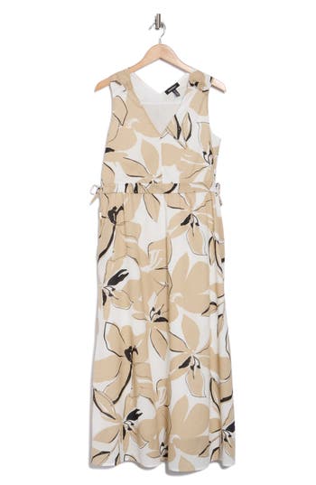 ELLEN TRACY ELLEN TRACY FLORAL SLEEVELESS RUFFLE COTTON MAXI DRESS