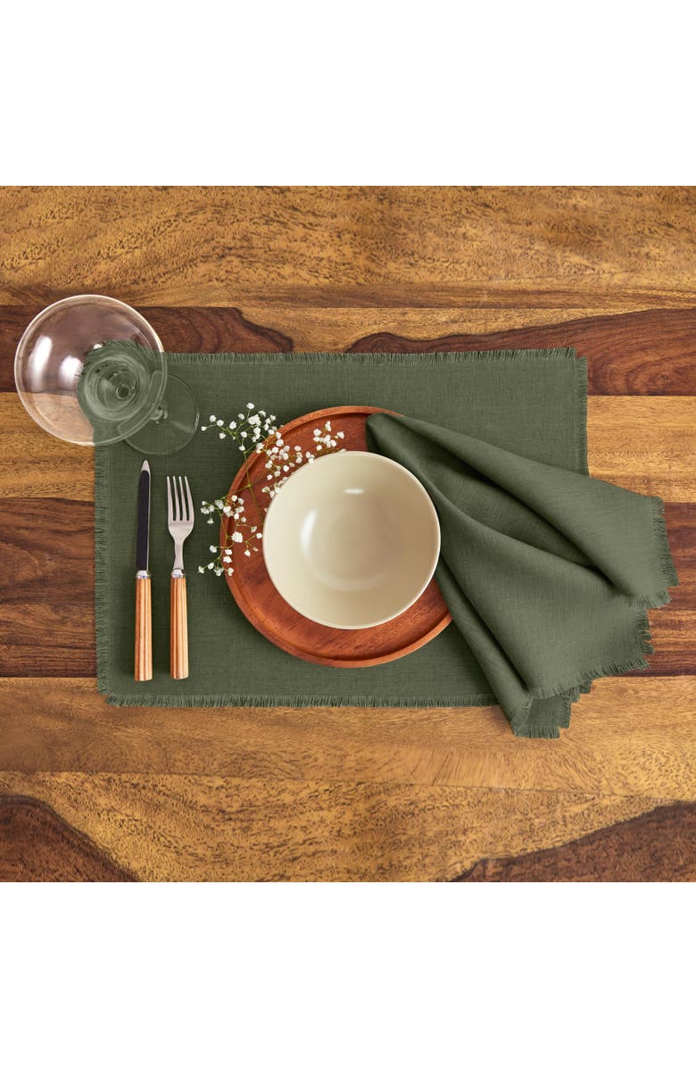 Solino Home Linen Dinner Napkins - Fringe, 20" x 20" Inch, Alternate, color, Desert Green