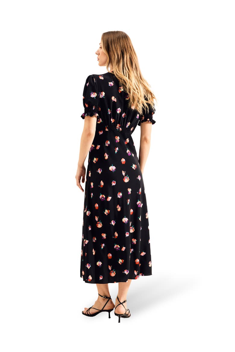 Pansy Print Shirred Cuff Midi Dress, Alternate, color, Multi