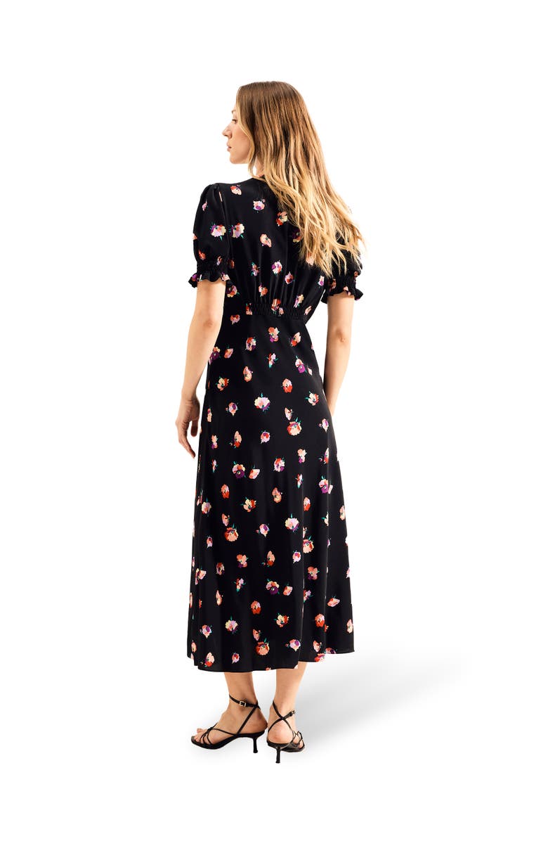 Ro&Zo Pansy Print Shirred Cuff Midi Dress, Alternate, color, 