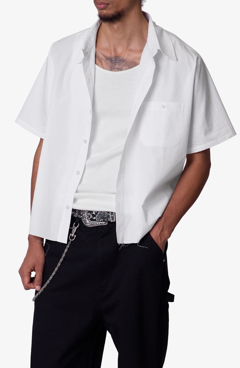 mnml Short Sleeve Cotton Poplin Button-Up Shirt, Main, color, White