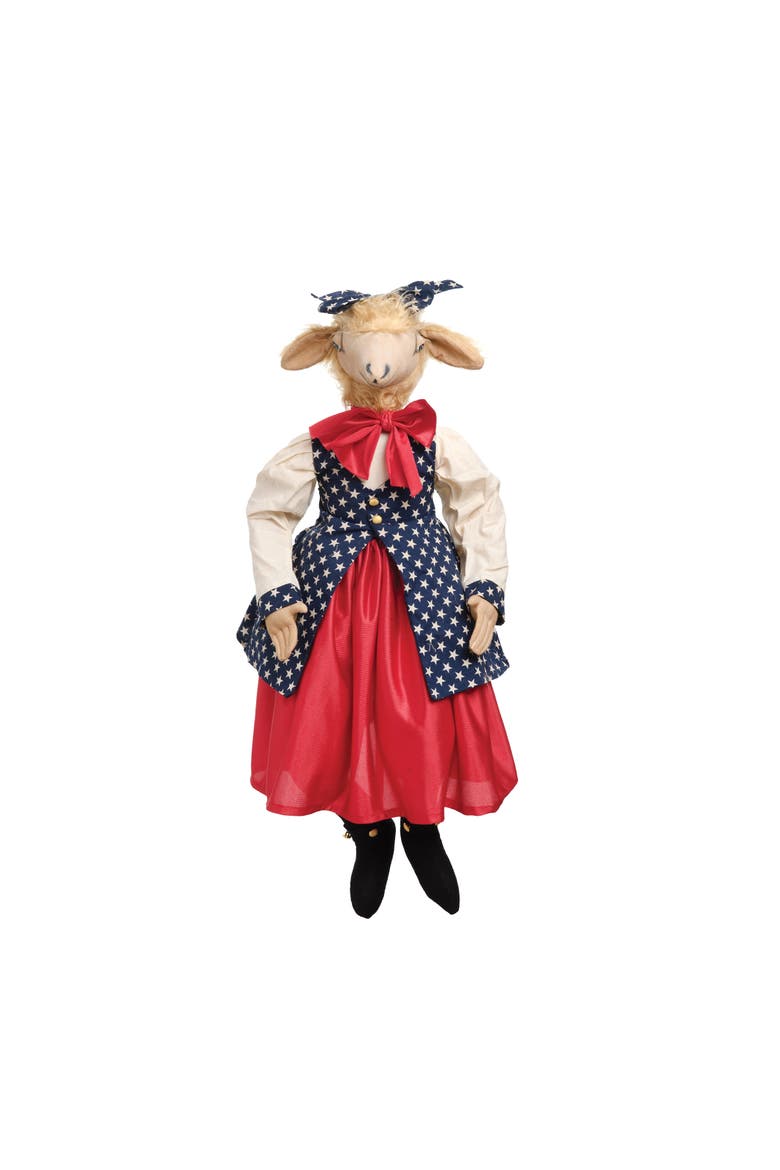 Patriotic Gussie Sheep w/ Stars & Stripes Dress Decorative Figurine, Main, color, Red