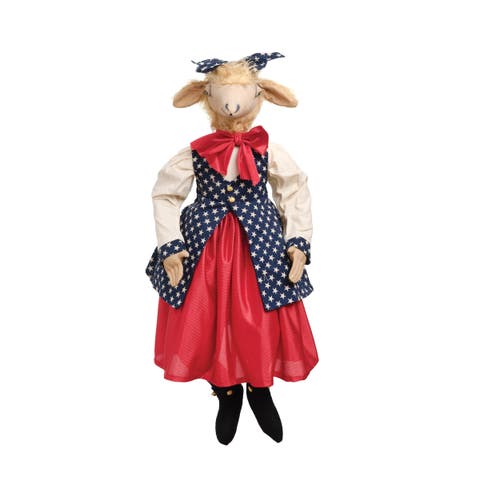 Patriotic Gussie Sheep w/ Stars & Stripes Dress Decorative Figurine
