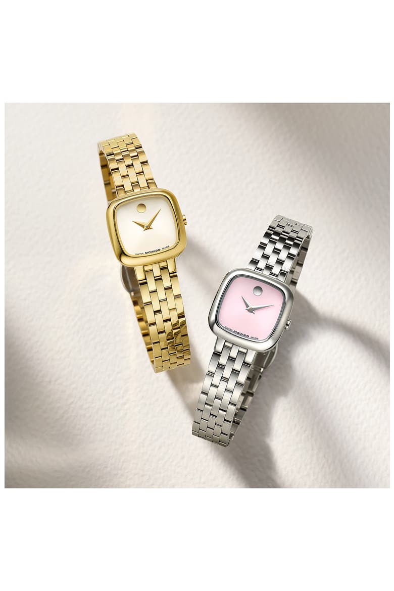 Museum Classic Cushion Case Bracelet Watch, 20mm x 22mm, Alternate, color, PINK/ SILVER