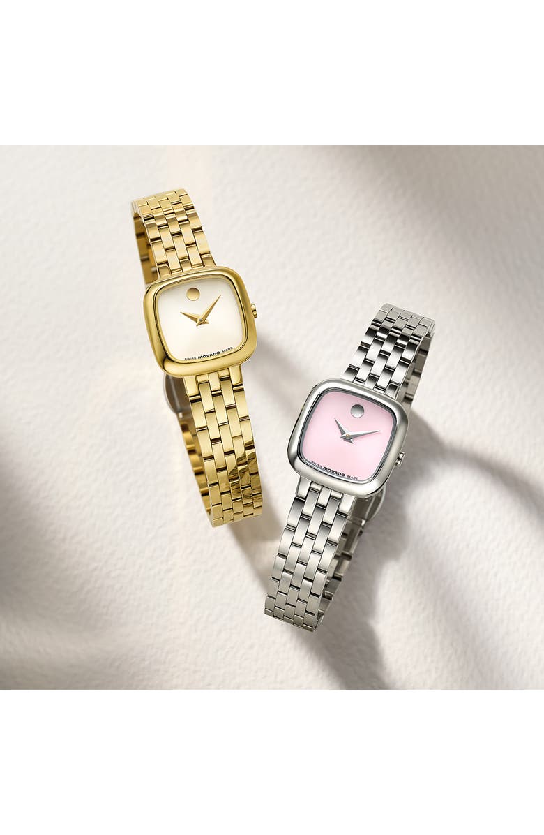 Movado Museum Classic Cushion Case Bracelet Watch, 20mm x 22mm, Alternate, color, Pink/ Silver