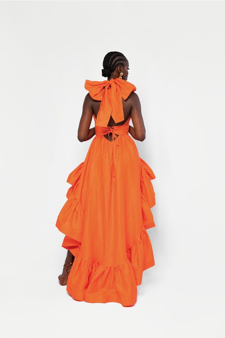 Linen Ama Hi low Dress, Alternate, color, Orange