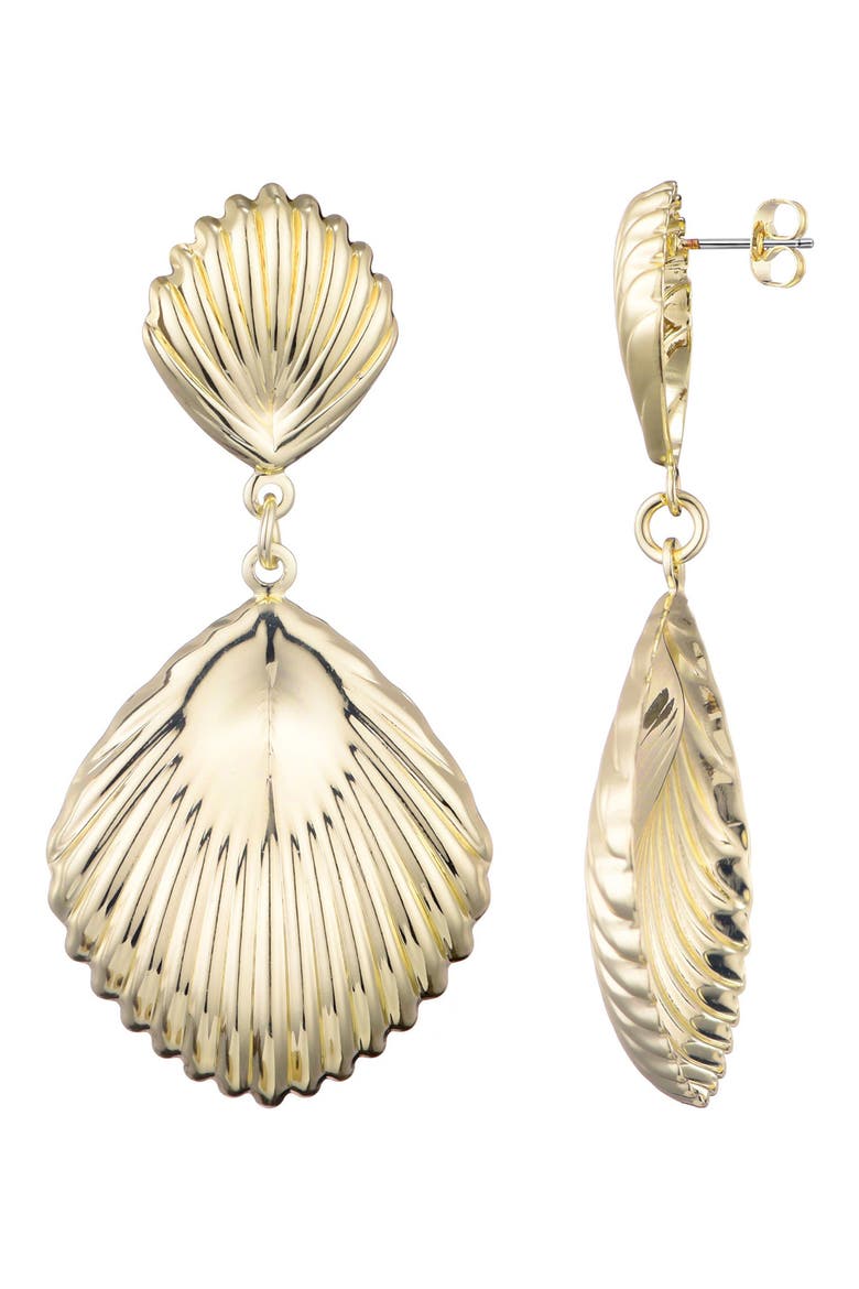 Shell Inspired Drop Earrings, Alternate, color, GOLD