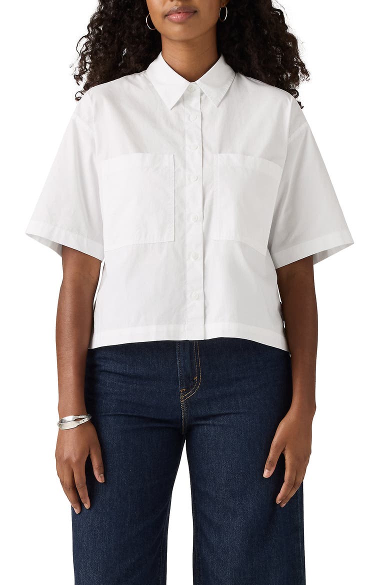 Harlie Short Sleeve Crop Cotton Poplin Button-Up Shirt, Main, color, BRIGHT WHITE