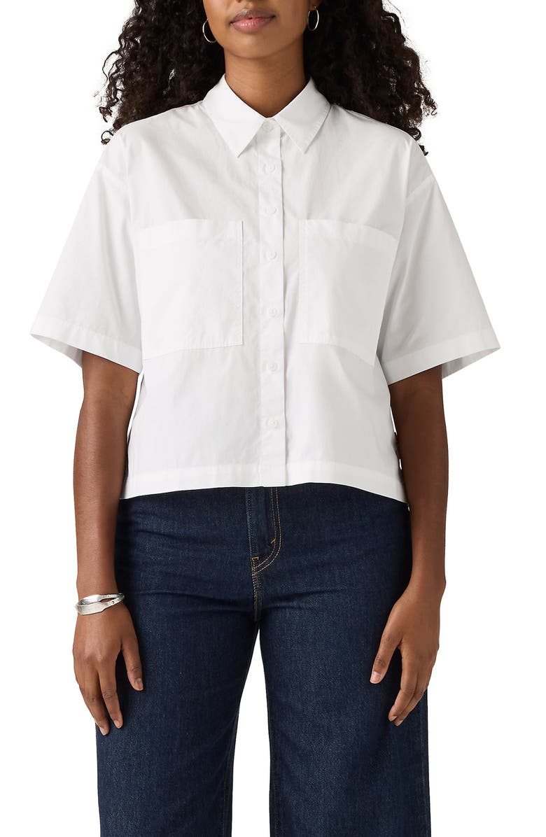 Levi's Harlie Short Sleeve Crop Cotton Poplin Button-Up Shirt, Main, color, Bright White