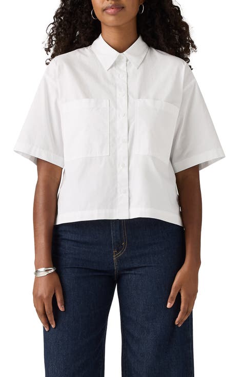 Harlie Short Sleeve Crop Cotton Poplin Button-Up Shirt
