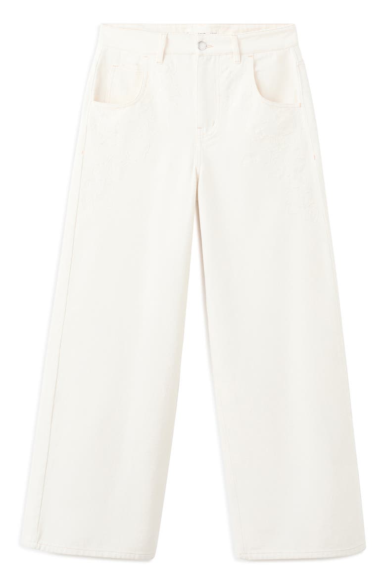 Embroidered High Waist Wide Leg Jeans, Alternate, color, OFF WHITE