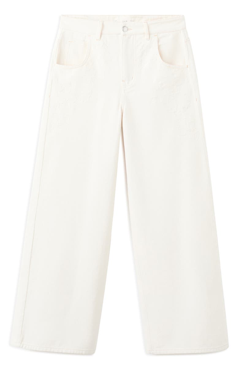 MANGO Embroidered High Waist Wide Leg Jeans, Alternate, color,