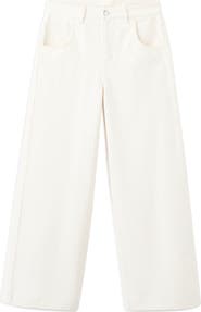 MANGO Embroidered High Waist Wide Leg Jeans