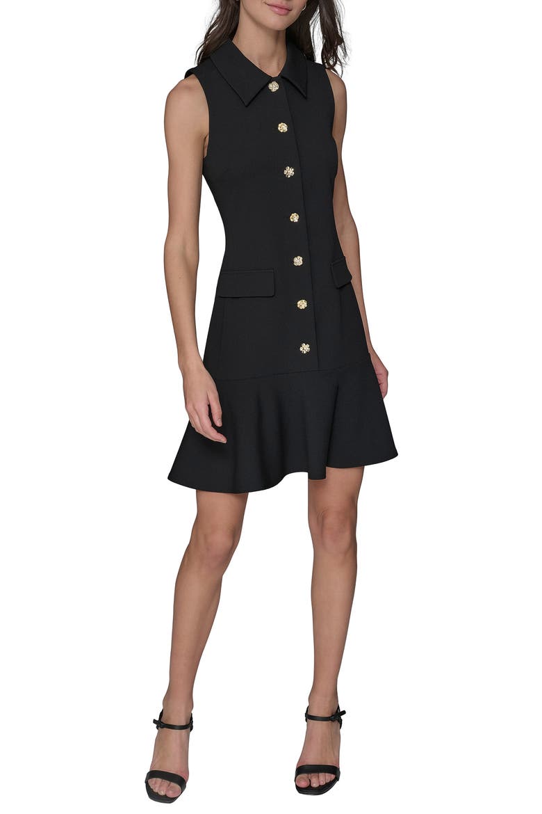 Floral Button Scuba Crepe Shirtdress, Alternate, color, BLACK