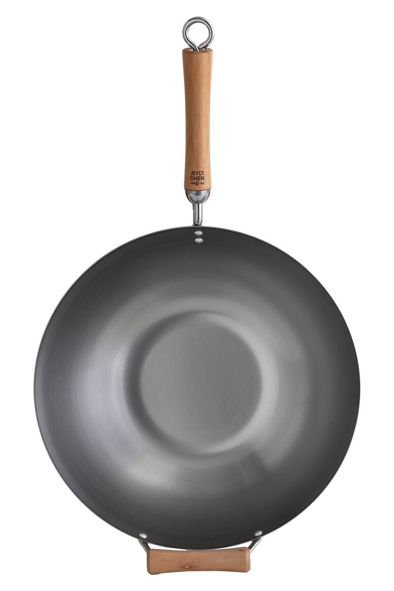 Classic Series Silver 14-Inch Carbon Steel Wok with Birch Handles, Alternate, color, SILVER