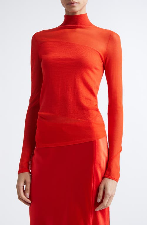 Jason Wu Collection Sheer Inset Merino Wool Turtleneck Sweater In Orange