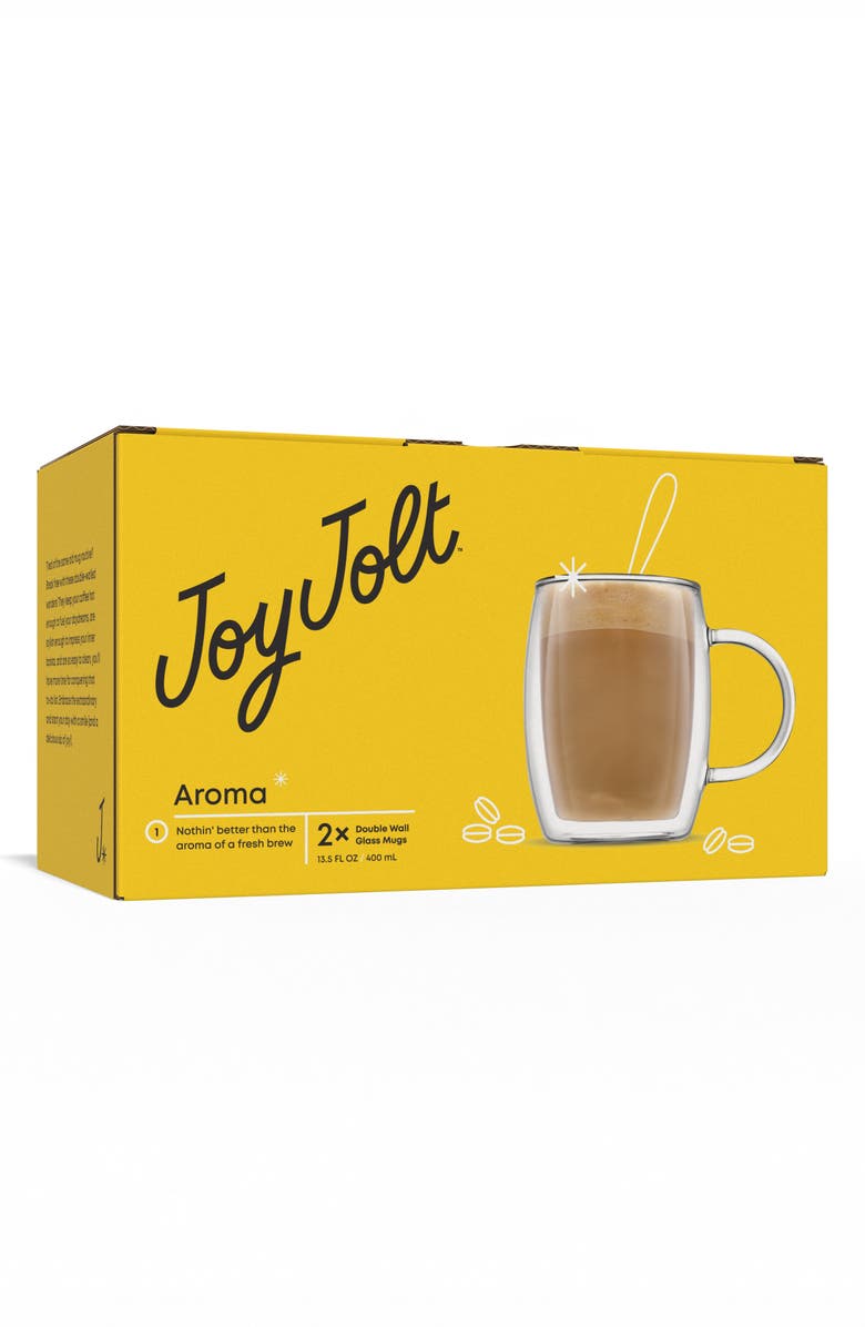 JoyJolt Aroma Set of 2 Double Wall Glass Mugs, Alternate, color, Clear