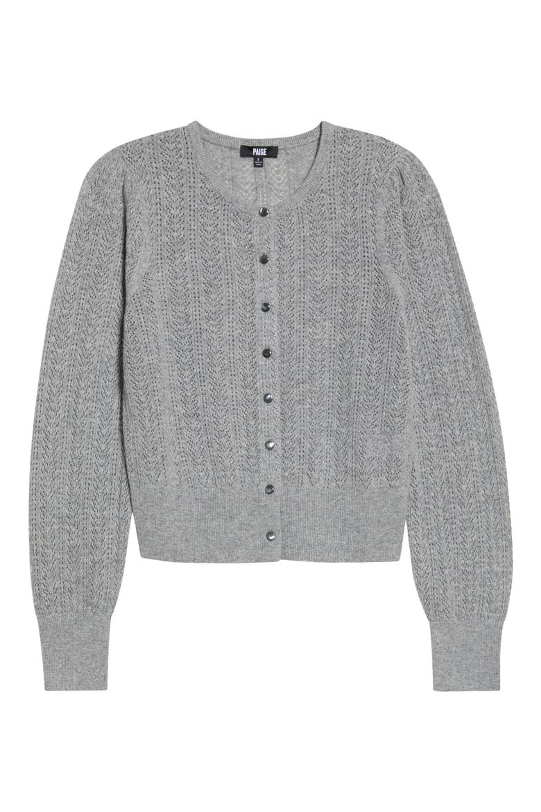 Eudora Pointelle Knit Cashmere Cardigan, Main, color, LIGHT HEATHER GREY