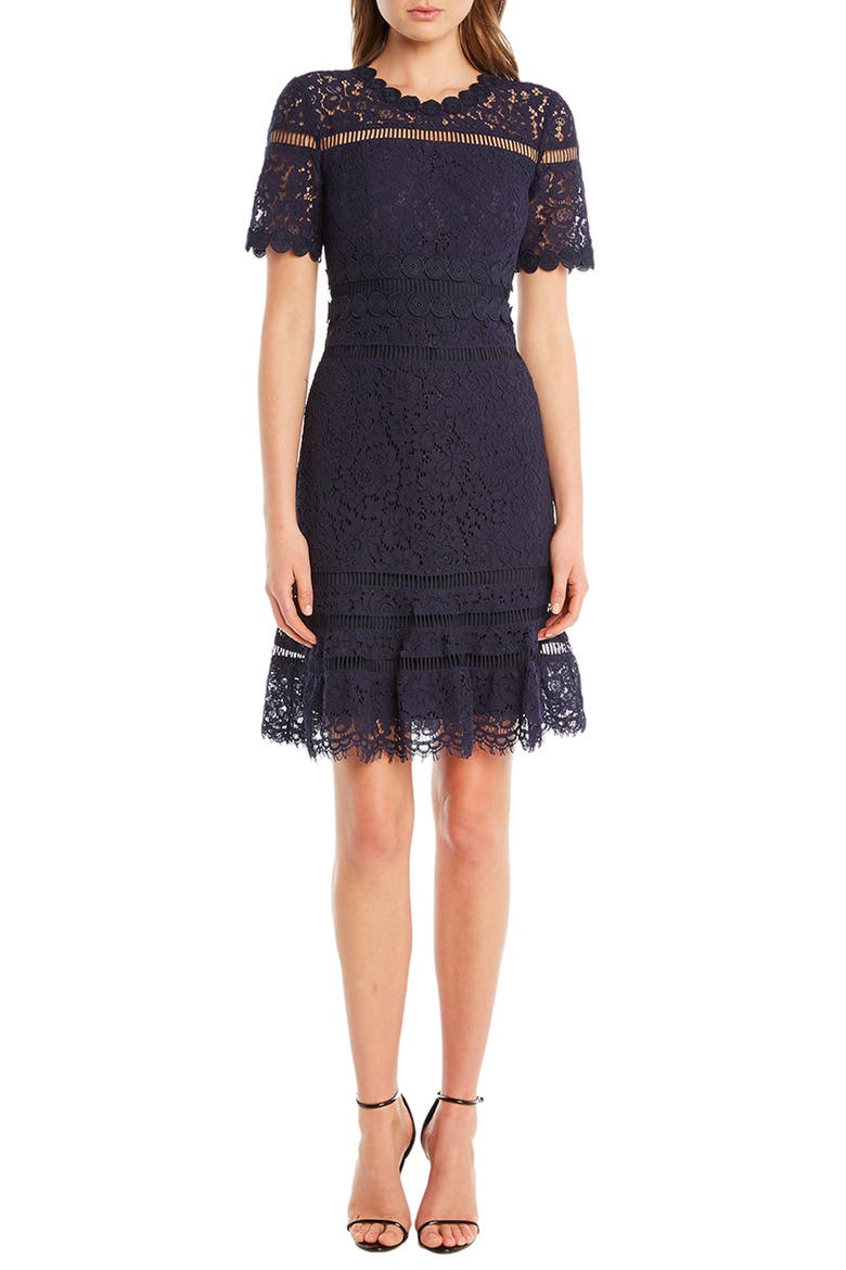 Eloise Lace Dress, Main, color, FRENCH NAVY