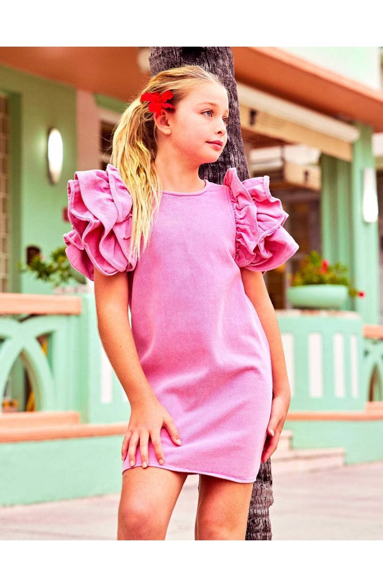 Lola + The Boys Princess Ruffle Denim Dress, Main, color, Medium Pink