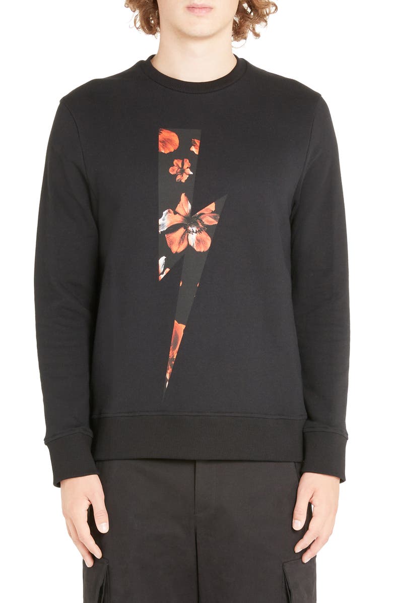 Neil Barrett Thunderbolt Flower Graphic Sweatshirt, Main, color,