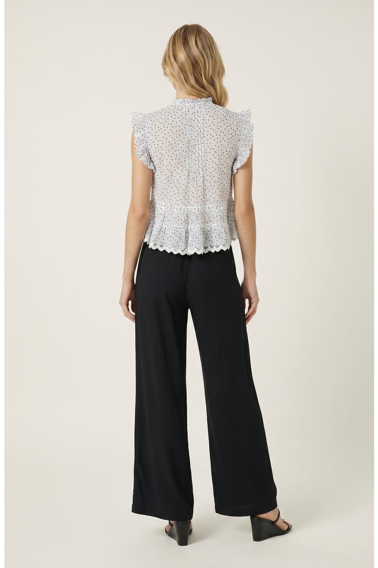 Ruffled V-Neck Button-Front Tiered Lace Hem Blouse, Alternate, color, White