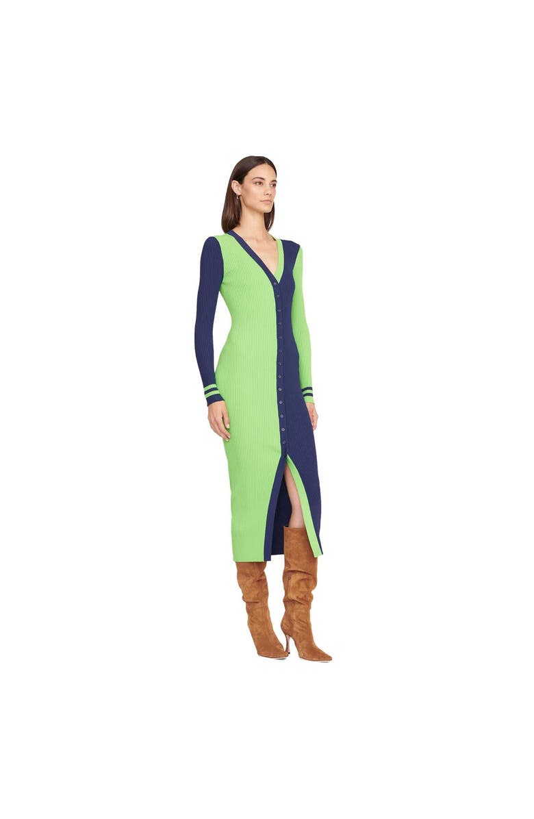 STAUD Women's Neon Green/Navy Seattle Seahawks Shoko Knit Button-Up Sweater Dress, Alternate, color,