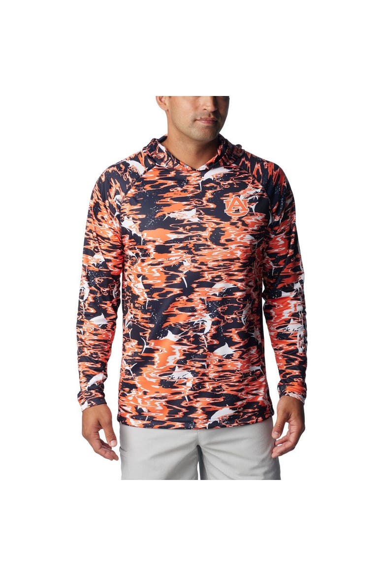 Men's Columbia Navy Auburn Tigers PFG Terminal Tackle Omni-Shade Rippled Long Sleeve Hooded T-Shirt, Main, color, Navy