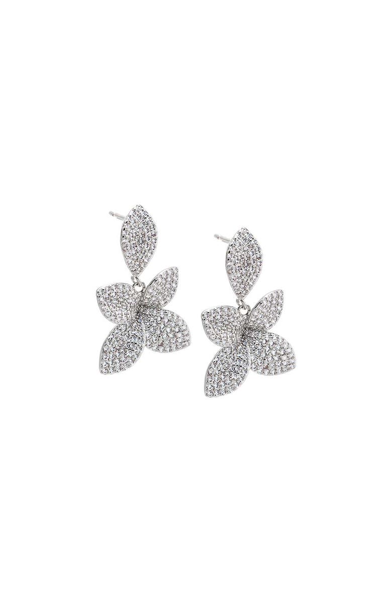 BY ADINA EDEN CZ Double Pavé Flower Drop Earring, Main, color, Silver