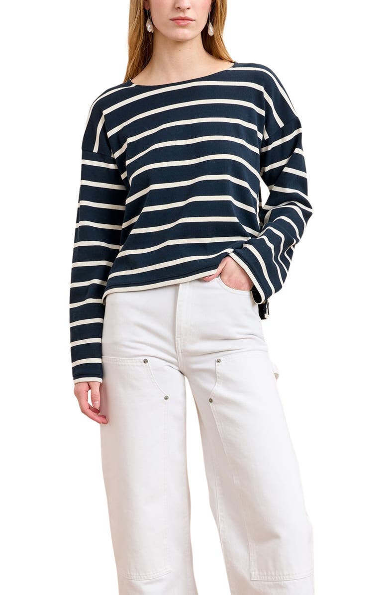 La Ligne Long Sleeve Breton Tee, Alternate, color, Navy/Ecru