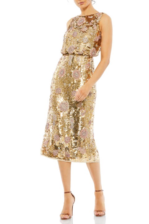 Hand Beaded High Neck Midi Dress