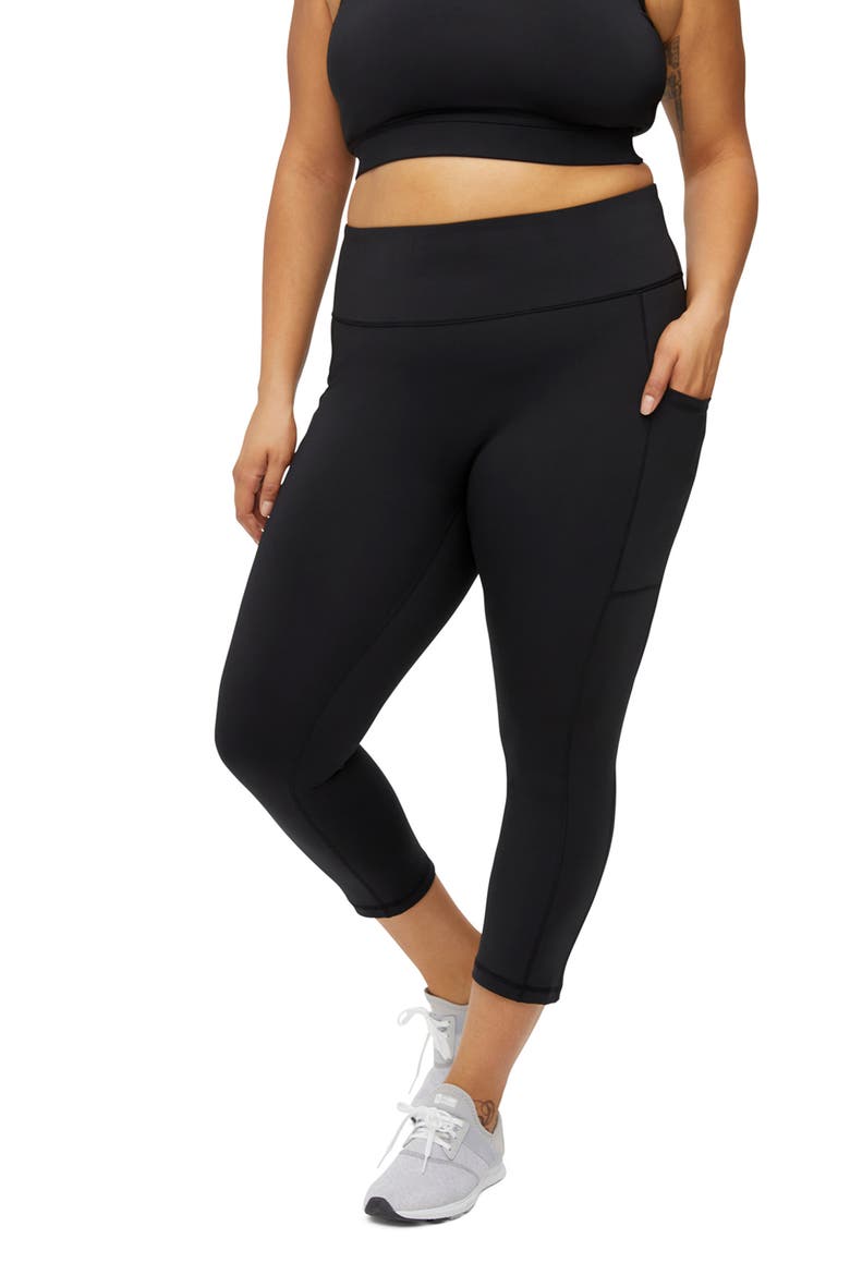 High Waist Pocket Three-Quarter Leggings, Alternate, color, BLACK