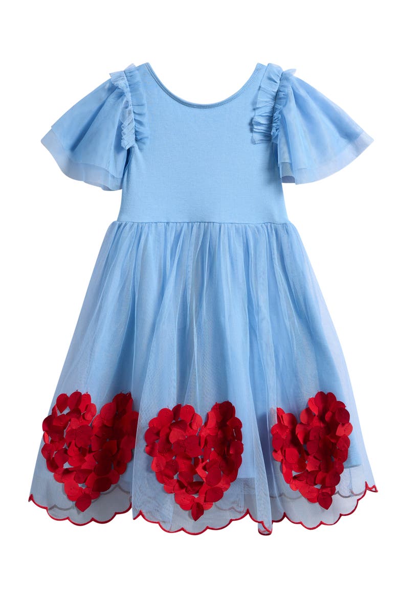 Short Sleeve Tulle Dress, Main, color, BLUE HEARTS