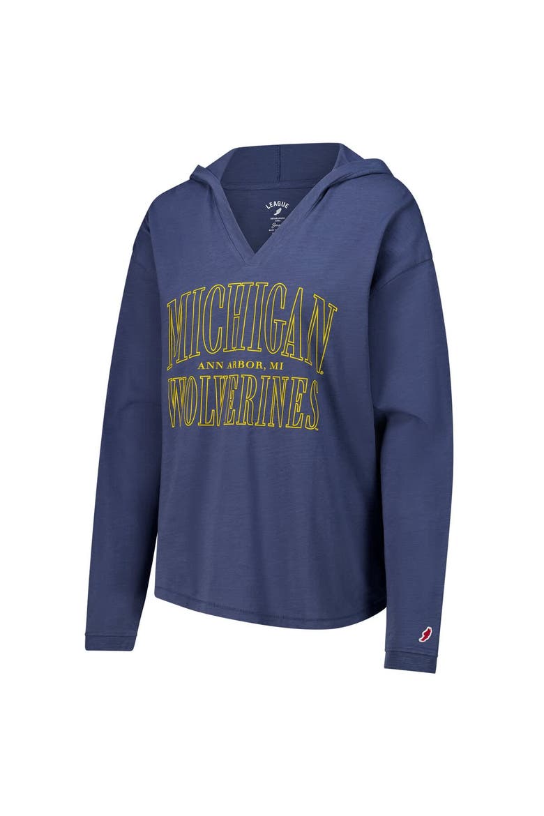 Women's League Collegiate Wear Navy Michigan Wolverines Slub Long Sleeve V-Neck Hoodie T-Shirt, Alternate, color, Navy