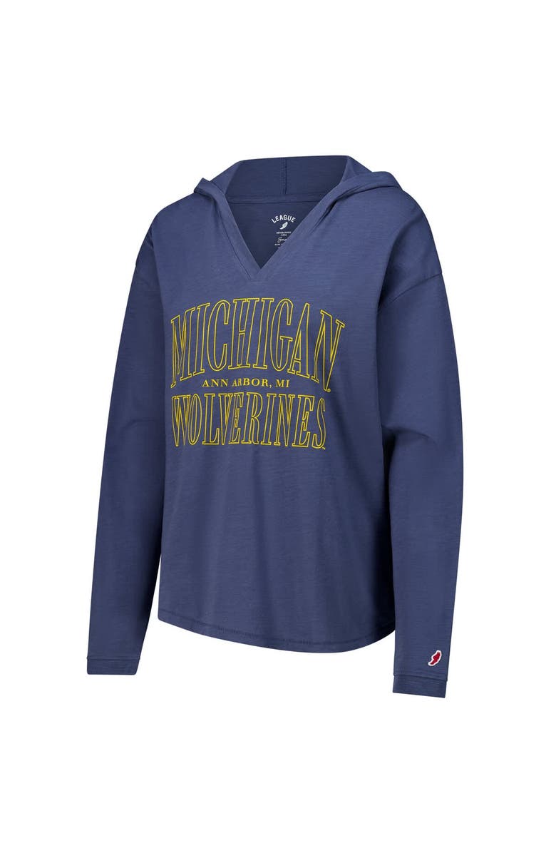 LEAGUE COLLEGIATE WEAR Women's League Collegiate Wear Navy Michigan Wolverines Slub Long Sleeve V-Neck Hoodie T-Shirt, Alternate, color, Navy