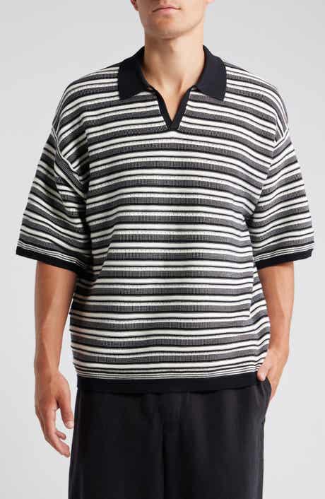 Topman Oversize Textured Stripe Johnny Collar Polo
