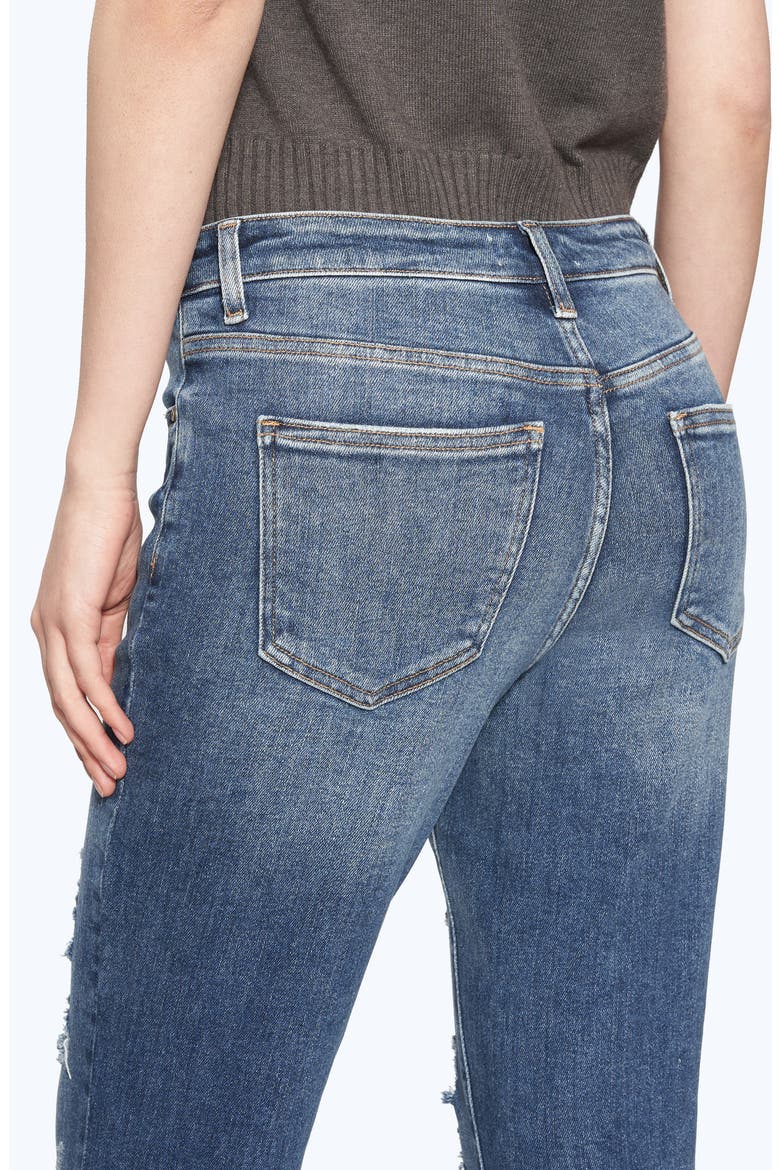 High Waist Rolled Cuff Straight Leg Jeans, Alternate, color, DARK BLUE