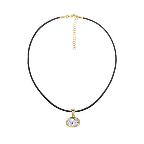 CZ Oval Bezel Charm & Rope Chain Choker Necklace