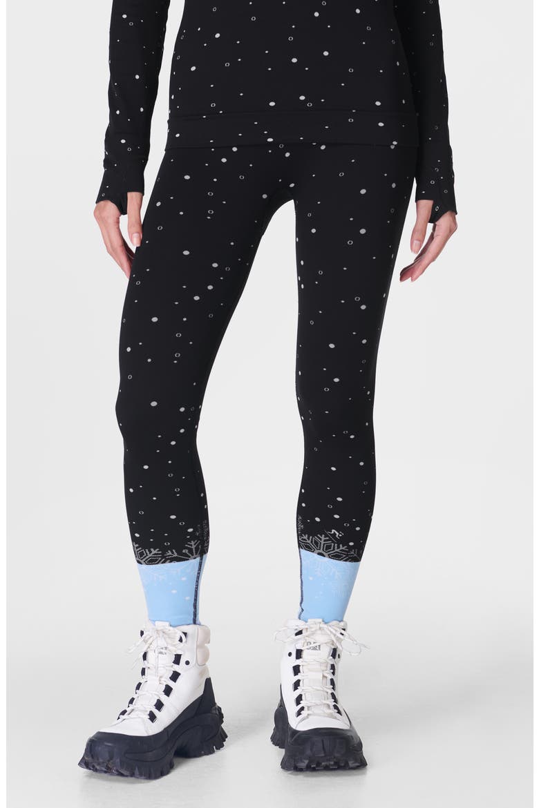 Snowflake Jacquard Base Layer Leggings, Main, color, BLUE SNOWFLAKE JACQUARD
