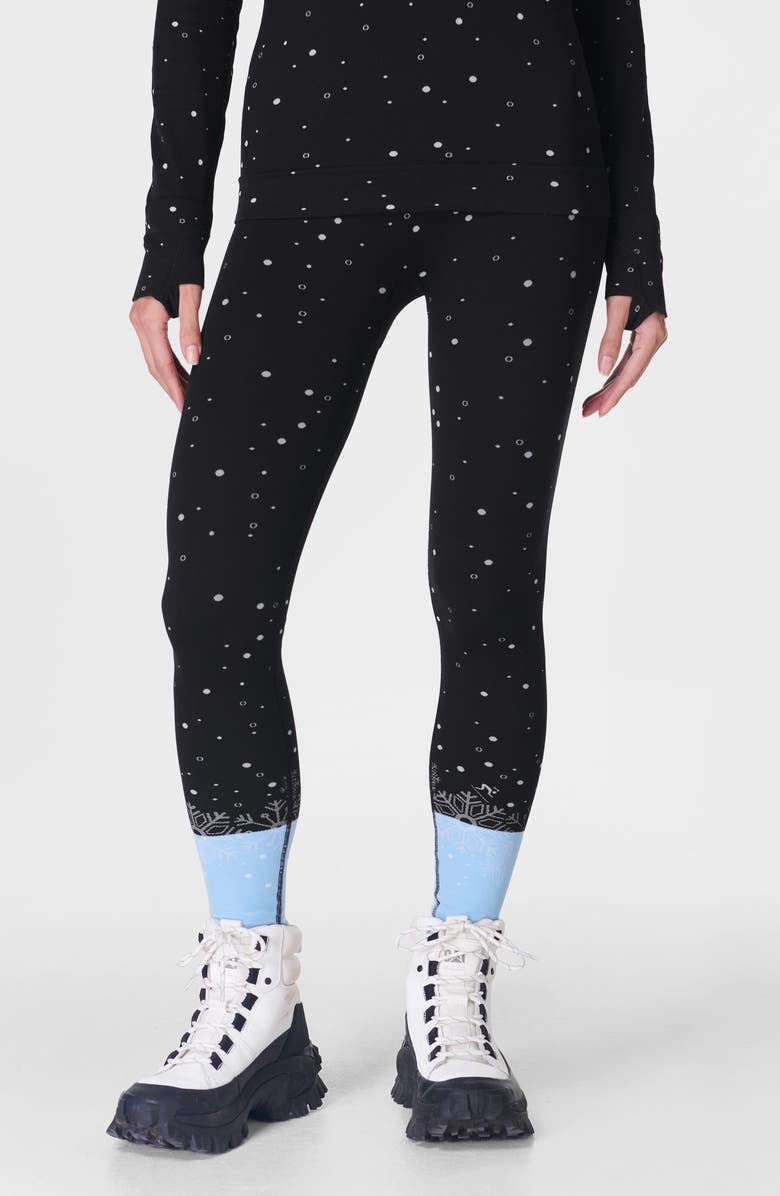 Sweaty Betty Snowflake Jacquard Base Layer Leggings, Main, color, Blue Snowflake Jacquard