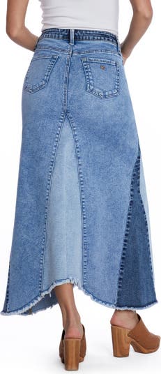 Patchwork Denim Maxi Skirt