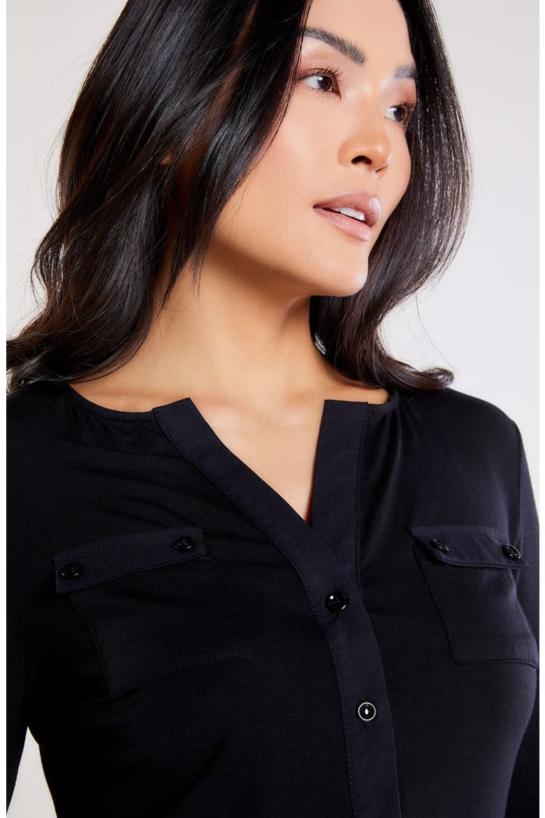 Calista Roll up Henley Top, Alternate, color, Black