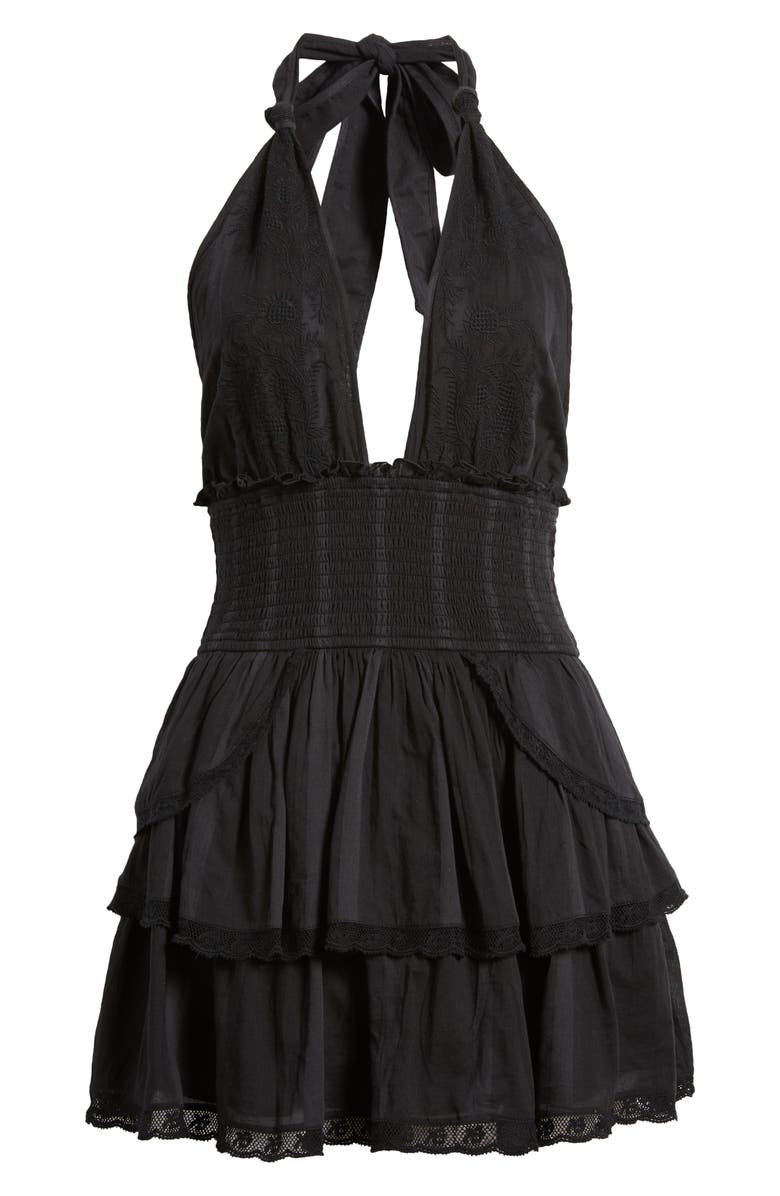 LoveShackFancy Deanna Embroidered Halter Minidress, Alternate, color, Black