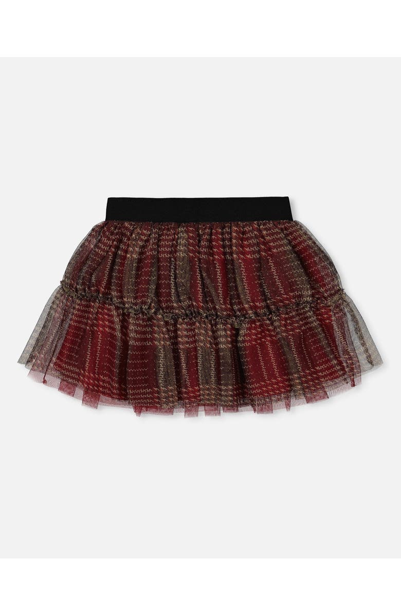 Deux par Deux Little Girl's Glittering Tulle Skirt Red Plaid, Alternate, color, 