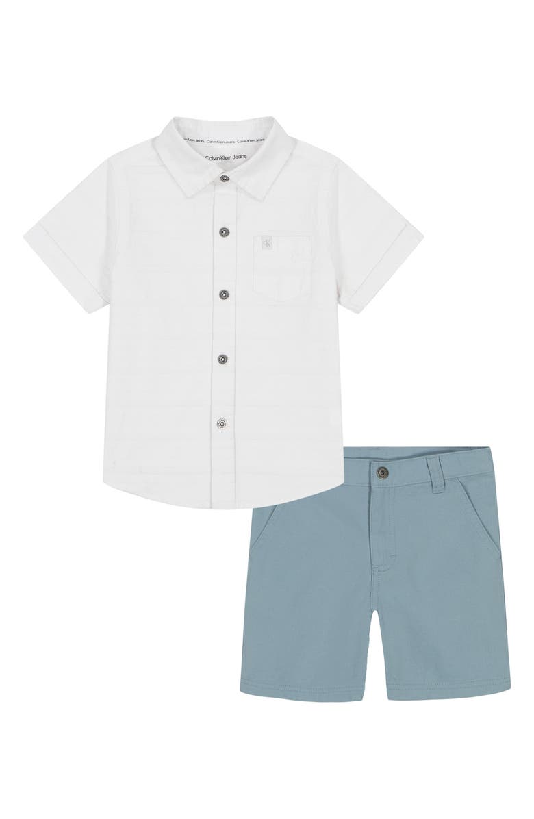 Calvin Klein Cotton Button-Up Shirt & Shorts Set, Main, color,