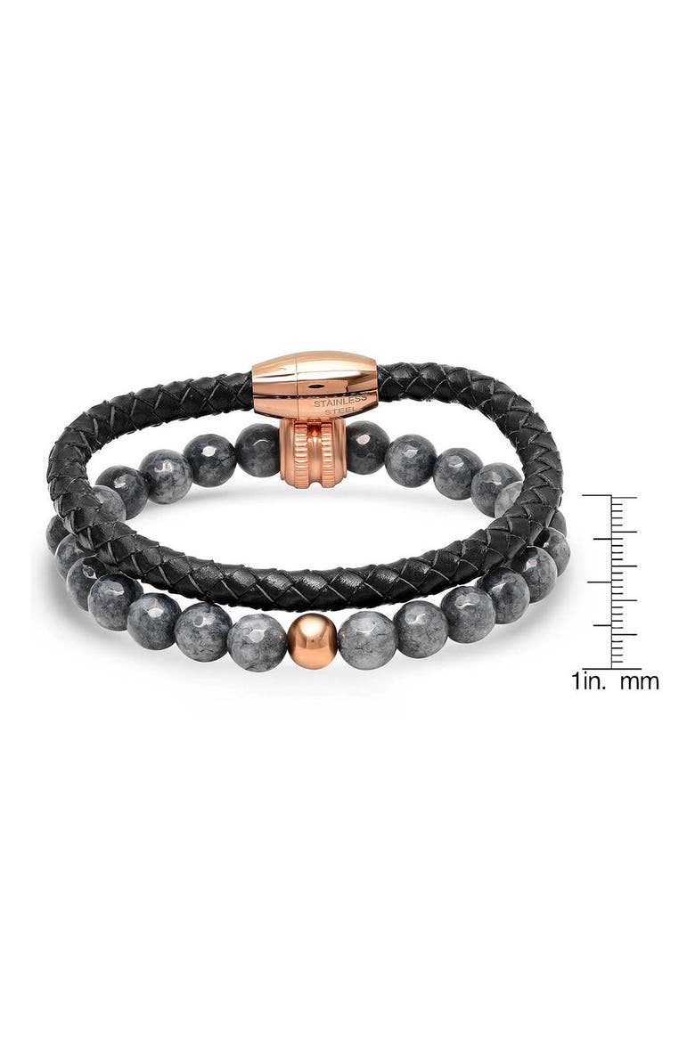 Men's Set of 2 Bead & Braided Bracelets, Alternate, color, BLACK/ GRAY